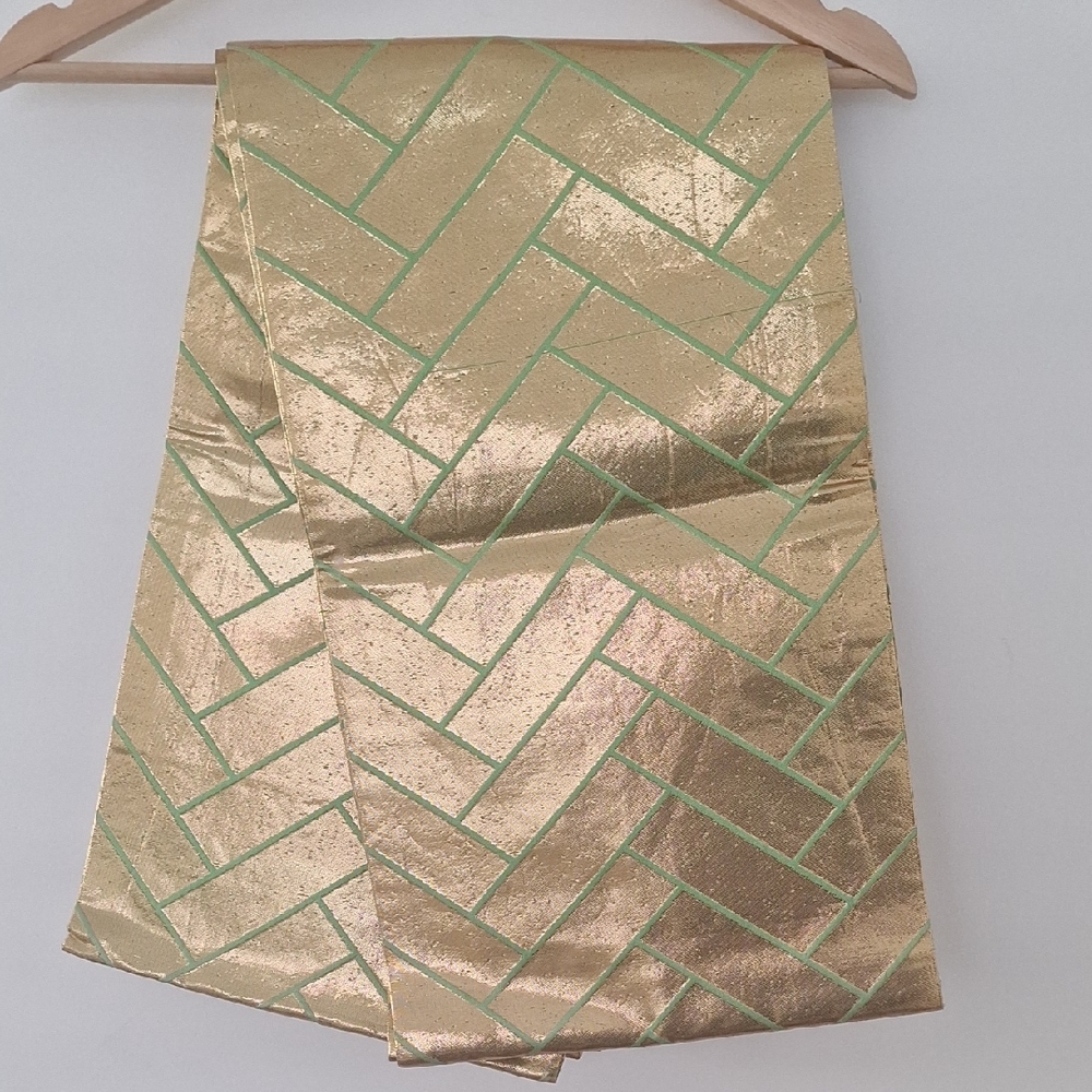 Gold and Green Patterned Kimono Obi Belt